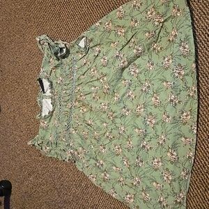 Lane Bryant sage green floral ruffle ceochwt detail sleeveless blouse plus